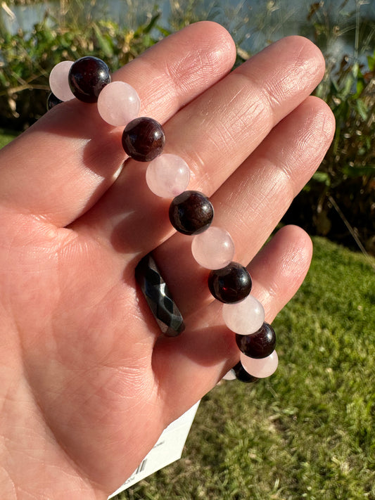 Rose Quartz and Garnet Bracelet