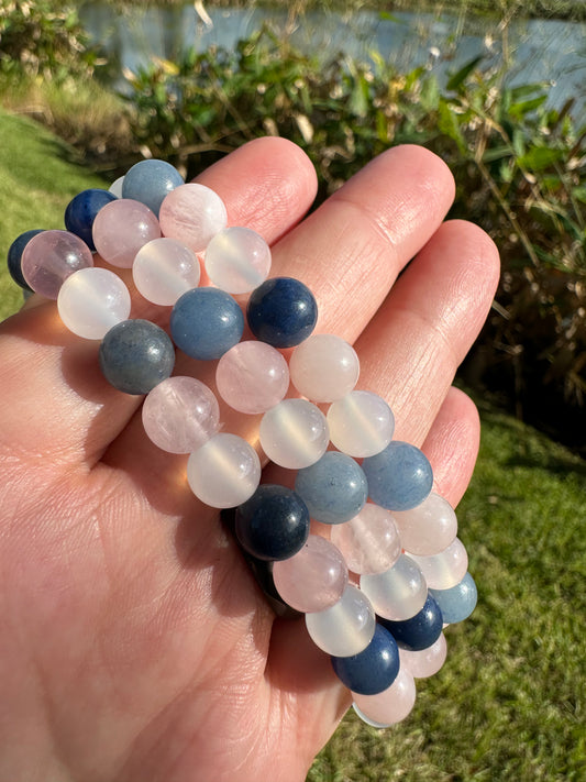 Rose Quartz, White Agate And Dumortierite