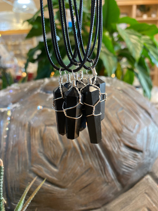 Black Tourmaline Wire Wrapped Pendant