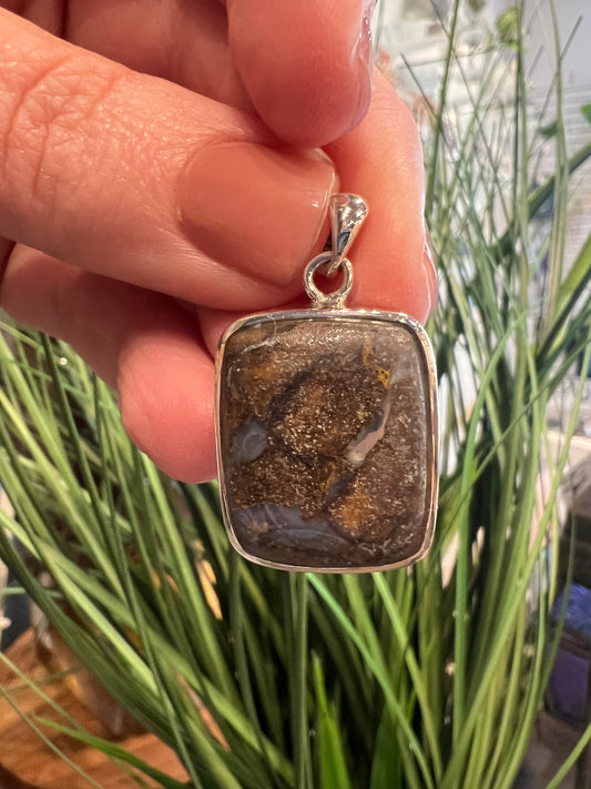 Boulder Opal Heart Pendant Set In Sterling Silver