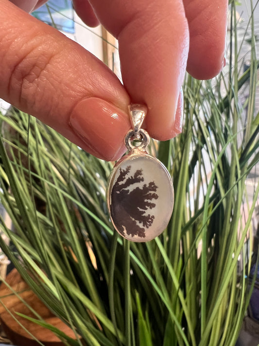 Dendritic Agate Pendant Set In Sterling Silver