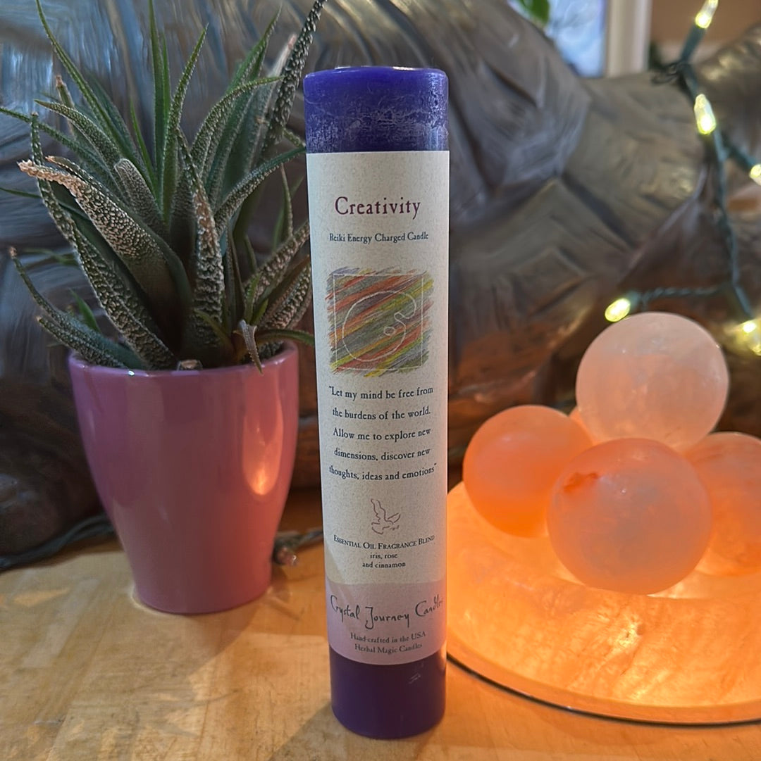 Creativity- Crystal Journey Thin Pillar Candle